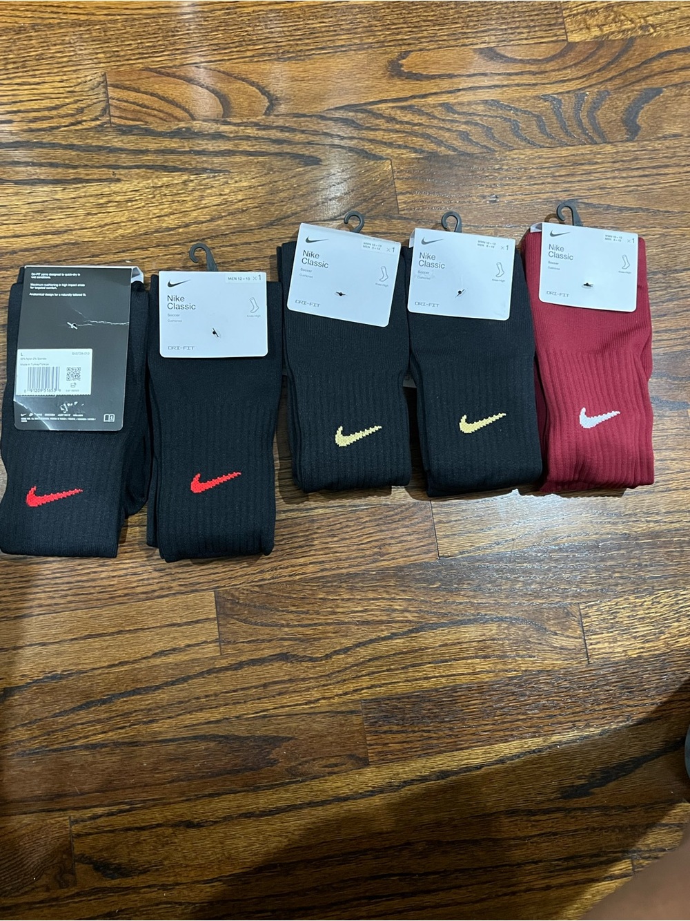 Nike Soccer Socks Black & Rust with Red & Gold White Swooshes